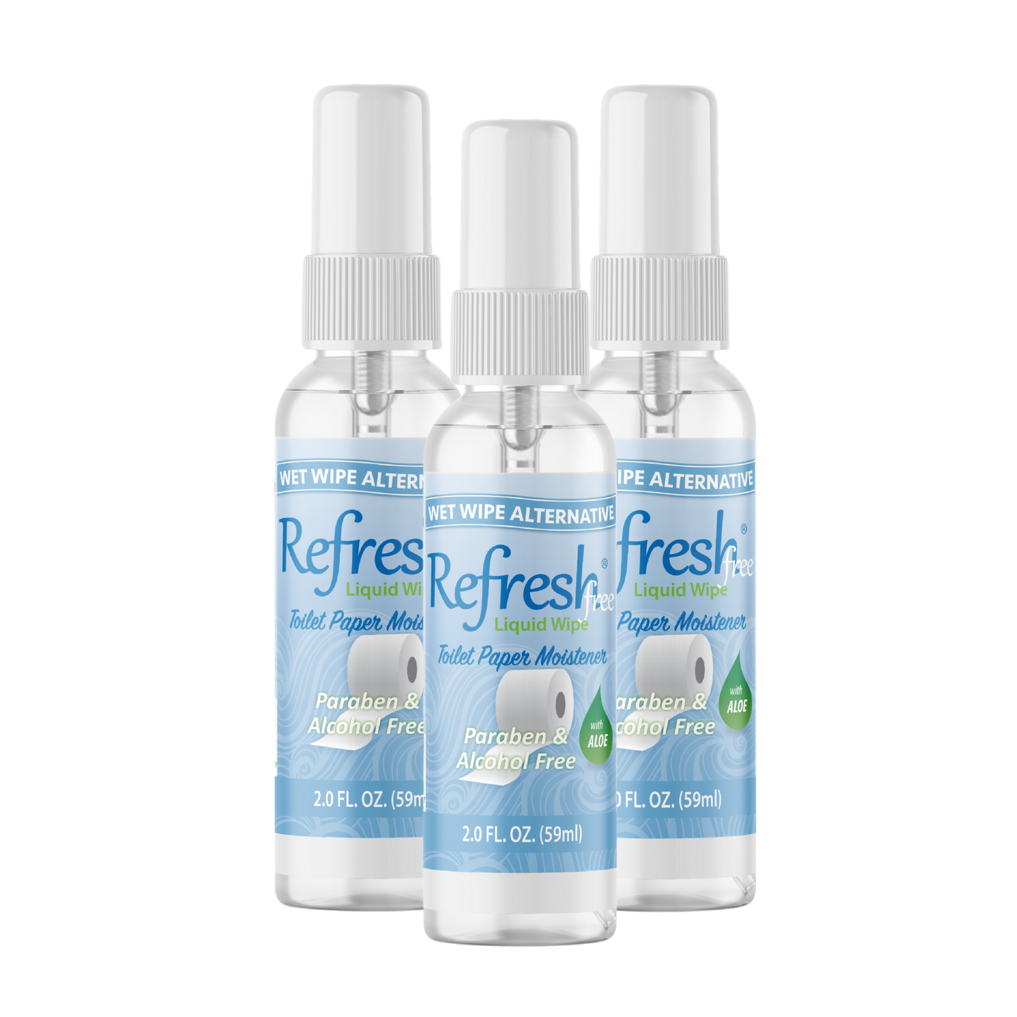 Refresh Liquid Wipe - Alcohol & Paraben Free Spray, 2oz 3-Pack